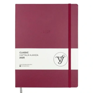VICTORIAS JOURNALS 124-1403 19X25 SERT KAPAK LASTİKLİ CLASSIC HAFTALIK AJANDA - KIRMIZI