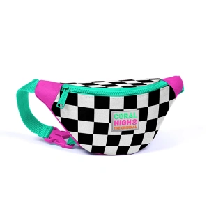 CORAL HIGH 22401 KİDS NEON PEMBE  DAMA DESENLİ TEK BÖLMELİ BEL ÇANTASI