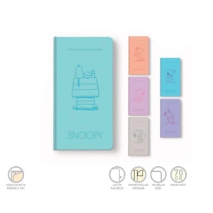 GIPTA SNOOPY 9X14  İPLİK DİKİŞLİ SERT KAPAK ÇİZGİSİZ 80 YP. DEFTER