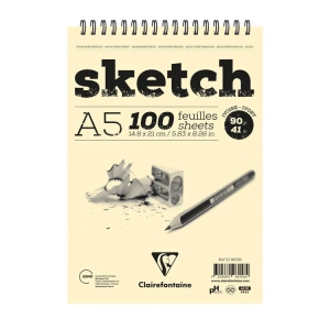 ESMO EL96258 CLAİREFONTAİNE IVORY A5 ESKİZ BLOK ÇİZİM DEFTERİ YANDAN SPİRALLİ 90 gr.100 YP