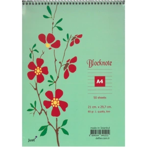 DEFFTER 21X29.7cm  ÜSTTEN SPİRALLİ A4 BLOKNOT 80gr.50 SAYFA ÇİZGİLİ