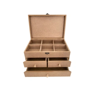 TEKNOPOİNT AHŞAP HOBY KT69 ÜÇ ÇEKMECELİ ÜSTÜ KAPAKLI TAKI KUTUSU