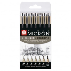 SAKURA PIGMA MICRON TEKNİK ÇİZİM KALEM SETİ 6 FINELINERS + 1 BRUSHPEN