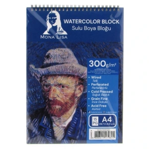SÜDOR MN27-4 MONA LISA SPİRALLİ RESİM DEFTERİ - SULU BOYA BLOĞU A4 (29.7x21cm) 300gr.15YP.