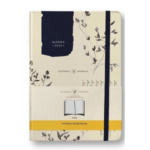 VICTORIAS JOURNALS 9182 13x21cm ESNEK KAPAK LASTİKLİ CEPLİ FASHION GÜNLÜK AJANDA - BEYAZ/LACİVERT ÇİÇEKLİ