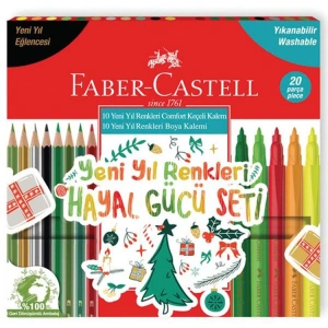 FABER CASTELL YENİ YIL RENKLERİ HAYAL GÜCÜ SETİ COMFORT KEÇELİ KALEM 10 RENK + KURU BOYA KALEMİ 10 RENK KARTON KUTU