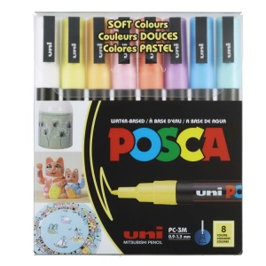 UNİ POSCA SU BAZLI MARKER SOFT RENKLER PC-3M-8C 0.9-1.3 8Lİ SET