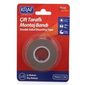 KRAF ÇİFT TARAFLI EXTRA GÜÇLÜ MONTAJ BANDI İÇ-DIŞ MEKAN 19MMX1,5M 2520G