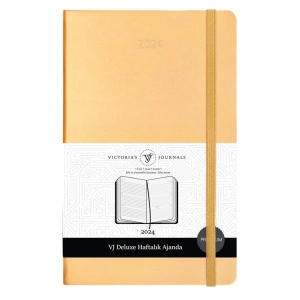 VICTORIAS JOURNALS 9161 13x21cm ESNEK KAPAK LASTİKLİ CEPLİ DE LUXE HAFTALIK AJANDA - KENARI YALDIZLI ALTIN