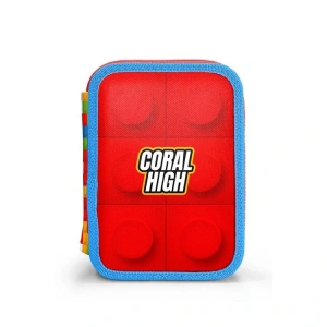 CORAL HIGH KIDS 11157 RENKLİ BLOK  DESENLİ ÇİFT KATLI KALEM ÇANTASI