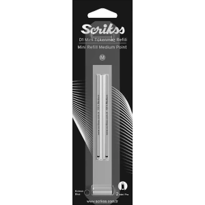 SCRIKSS D1 TÜKENMEZ KALEM MEDIUM KISA REFİL SİYAH 2Lİ BLISTER