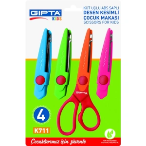 GIPTA K711 KÜT UÇLU DESEN KESİMLİ ÇOCUK MAKASI 4LÜ