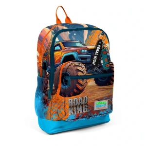 CORAL HIGH 23778 KIDS MAVİ TURUNCU HIGH WHELLS TUCK DESENLİ DÖRT BÖLMELİ SIRT ÇANTASI