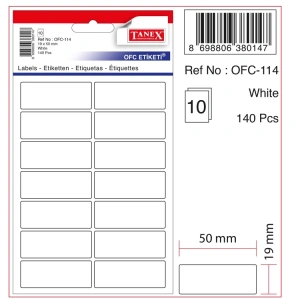 TANEX OFC-114 19x50 BEYAZ OFİS ETİKETİ 10LU