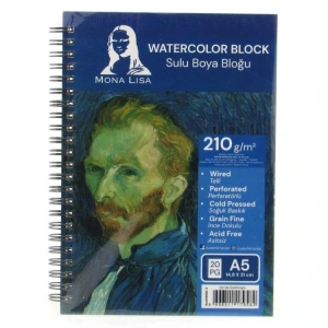 SÜDOR MN26-5 MONA LISA SPİRALLİ RESİM DEFTERİ - SULU BOYA BLOĞU A5 (14.8x21cm) 210gr. 20YP.