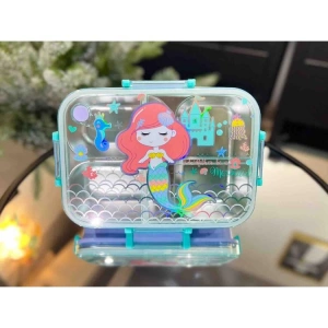 VEST BES0023 DENİZ KIZI DESENLİ ŞEFFAF KAPAKLI 3 BÖLMELİ 800 ML ÇELİK BESLENME KABI