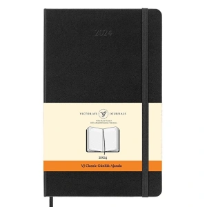 VICTORIAS JOURNALS 9169 13x21cm SERT KAPAK LASTİKLİ CEPLİ CLASSIC GÜNLÜK AJANDA - SİYAH