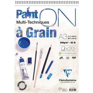 ESMO PD 966219 CLAIREFONTAINE PAINT-ON A GRAIN A3 ÜSTTEN SPİRALLİ ÇOK AMAÇLI ÇİZİM BLOK 200gr 20yp