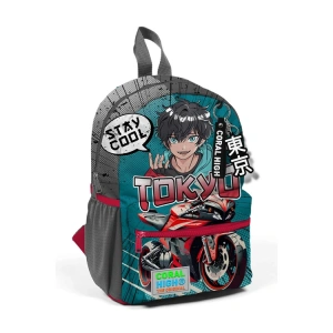 CORAL HIGH 23564 KIDS GRİ NEFTİ ANİME MOTORSİKLET DESENLİ İKİ BÖLMELİ MİNİK YUVA SIRT ÇANTASI