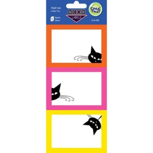 CREA ETİKET- 1210 73x47mm KEDİLİ DESENLİ NEON ETİKET 3YP. 3LÜ