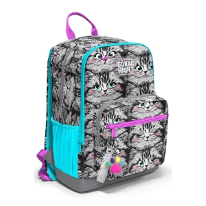 CORAL HIGH 23638 KIDS GRİ KEDİ DESENLİ DÖRT BÖLMELİ SIRT ÇANTASI