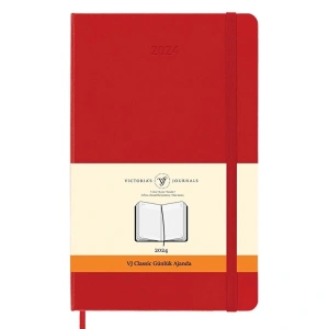 VICTORIAS JOURNALS 9171 13x21cm SERT KAPAK LASTİKLİ CEPLİ CLASSIC GÜNLÜK AJANDA - KIRMIZI