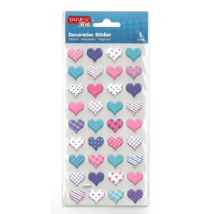 TANEX TNX-25118 RENKLİ KALPLER PUFFY ETİKET - 1 ADET