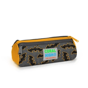CORAL HIGH 22021 ÜÇ BÖLMELİ KOYU GRİ HARDAL YARASA DESENLİ KALEM ÇANTASI GRİ-SİYAH