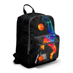 CORAL HIGH 23643 KIDS SİYAH GRİ BASKETBOL DESENLİ DÖRT BÖLMELİ SIRT ÇANTASI