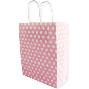 TEKNOPOİNT BÜKÜM SAPLI 11x6x15  HEDİYELİK KAĞIT ÇANTA PEMBE PUANTİYE