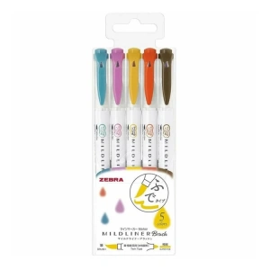 ZEBRA MILDLINER BRUSHPEN ÇİFT TARAFLI FIRÇA UÇLU KALEM SETİ 5Lİ  WFT8-5C-RC