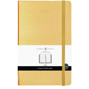 VICTORIAS JOURNALS 9193 9x14cm SERT KAPAK LASTİKLİ CEPLİ DE LUXE GÜNLÜK AJANDA - KENARI YALDIZLI ALTIN