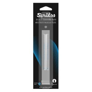 SCRIKSS D1 TÜKENMEZ KALEM MEDIUM KISA REFİL MAVİ 2Lİ BLISTER