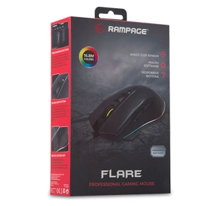 RAMPAGE SMX-R51 FLARE USB SİYAH 10000 Dpi  RGB PROFESYONEL MAKROLU GAMING MOUSE
