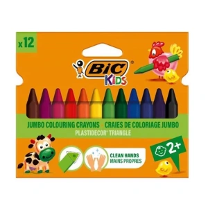 BİC PLASTIDECOR ÜÇGEN (JUMBO) MUM PASTEL BOYA 12Lİ
