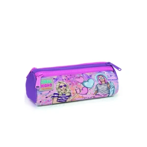 CORAL HIGH 22055 KIDS PEMBE MOR FASHION GIRL DESENLİ ÜÇ BÖLMELİ KALEM ÇANTASI