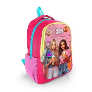 CORAL HIGH 23669 KIDS PEMBE NEON MERCAN FASHION GIRL DESENLİ ÜÇ BÖLMELİ SIRT ÇANTASI