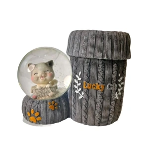 CEREN HDY0117 HEDİYELİK KALEMLİKLİ IŞIKLI KAR KÜRESİ (PİLLİ) LUCKY CAT