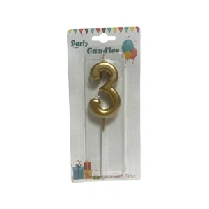 PARTY MARTY NEDİ-M155G-3  PASTA-DOĞUM GÜNÜ MUMU ÇUBUKLU RAKAM 3 - ALTIN SERİ