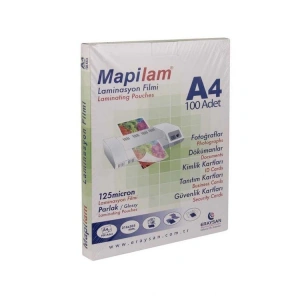 MAPİ LAMİNASYON 125 MİC.A4 PARLAK 100LÜ TEK PAKET - 102 12 04
