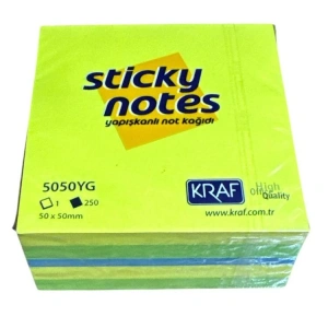KRAF 5050YG YAPIŞKANLI NOT KAĞIDI KÜP 250 YP. 50x50mm NEON YELLOW & GREEN