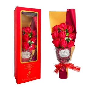 YLZ XC-53 KUTULU KIRMIZI GÜL BUKETİ 9 GÜL YAPAY ÇİÇEK
