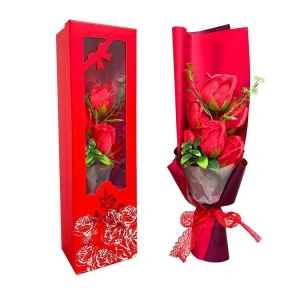 YLZ XC-54 KUTULU KIRMIZI GÜL BUKETİ 6 GÜL YAPAY ÇİÇEK