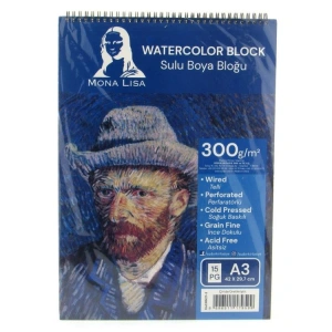 SÜDOR MN27-3 MONA LISA SPİRALLİ RESİM DEFTERİ - SULU BOYA BLOĞU A3 (42x29.7cm) 300gr. 15YP.