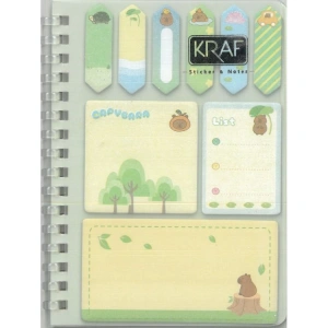 KRAF 2220-CB CAPYBARA 14.5 x 10.5 cm SPİRALLİ BLOKNOT ÇİZGİLİ + YAPIŞKANLI NOT KAĞIDI 1 SET