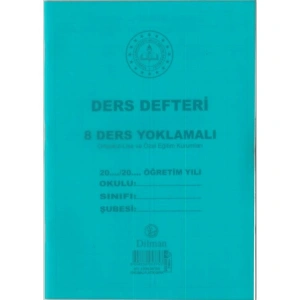 DİLMAN 8 DERSLİ YOKLAMALI DERS DEFTERİ
