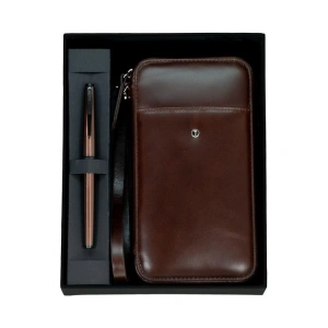 SCRIKSS DR 2010-S2 HAKİKİ DERİ EL ÇANTASI KAHVE & 78MR ROLLER KALEM ROSE SET