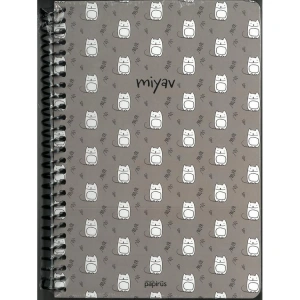 PAPİRÜS MİYAV/HAV HAV MIX SERT KAPAK SPİRALLİ 14X19 120YP. KARELİ DEFTER - TEKLİ