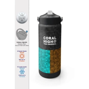 CORAL HIGH 38316 KIDS CRAFT DESENLİ KATLANIR AĞIZLI PİPETLİ ÇELİK TERMOS 650ML