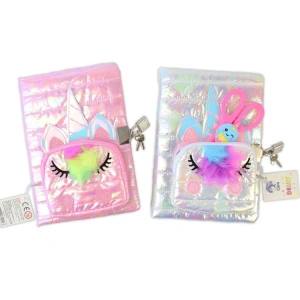 CEM DOLPHIN NB-4195 HOLOGRAM UNİCORN ÖN FERMUAR BÖLMELİ 14X21cm ÇİZGİLİ KİLİTLİ HATIRA DEFTERİ SET